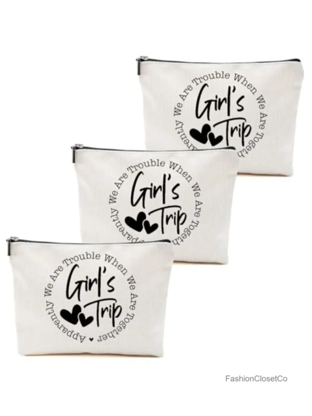 Linen Makeup Bag Set of 3, Girls Trip Gifts, Cosmetic Toiletry Travel Pouch,